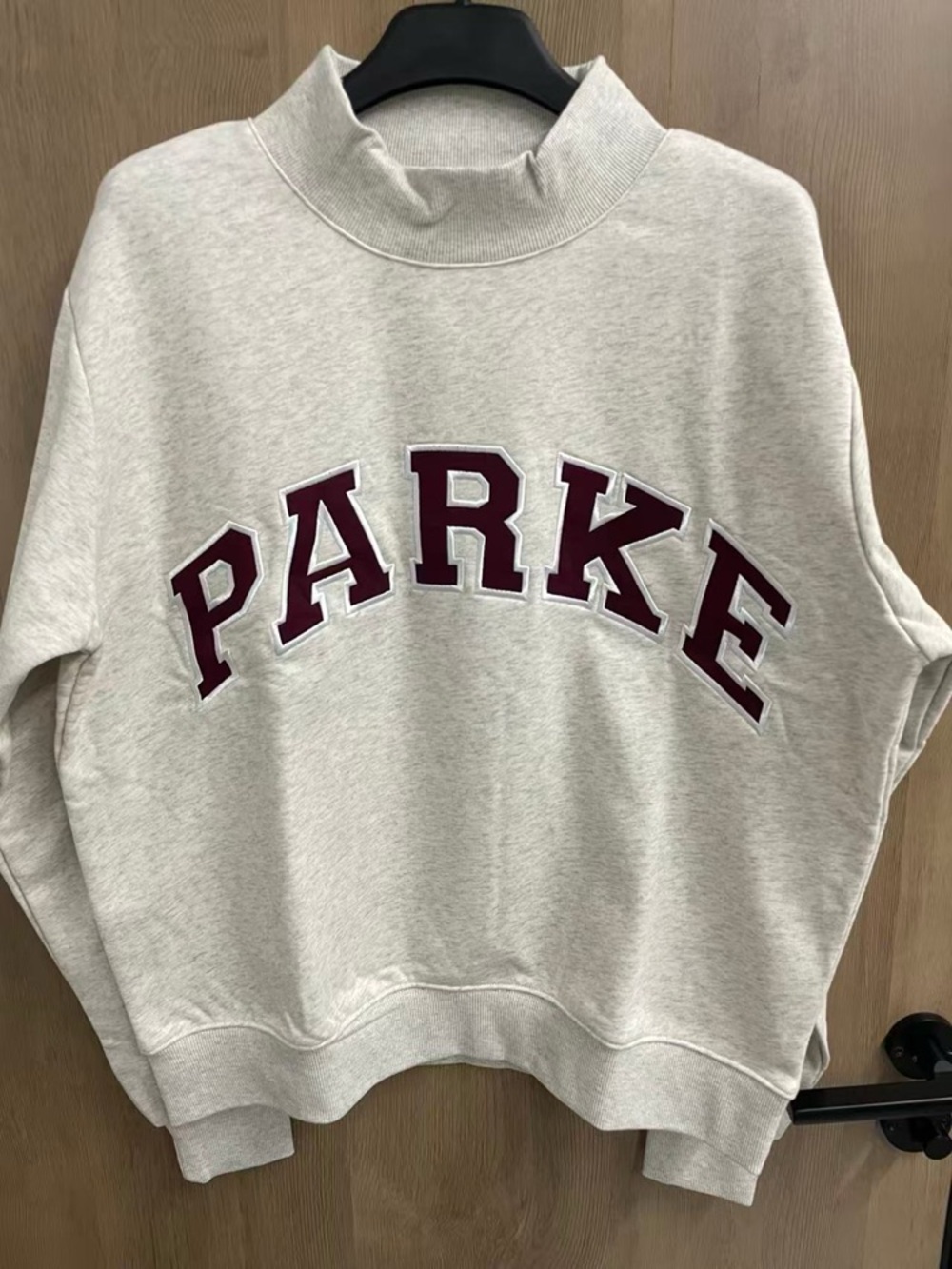 Parke Light Gray Turtleneck Sweatshirt with Maroon Lettering